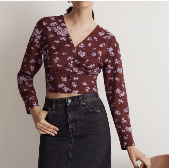 Madewell V-neck button front shirt fits XS blue floral EUC - Picture 2 of 8